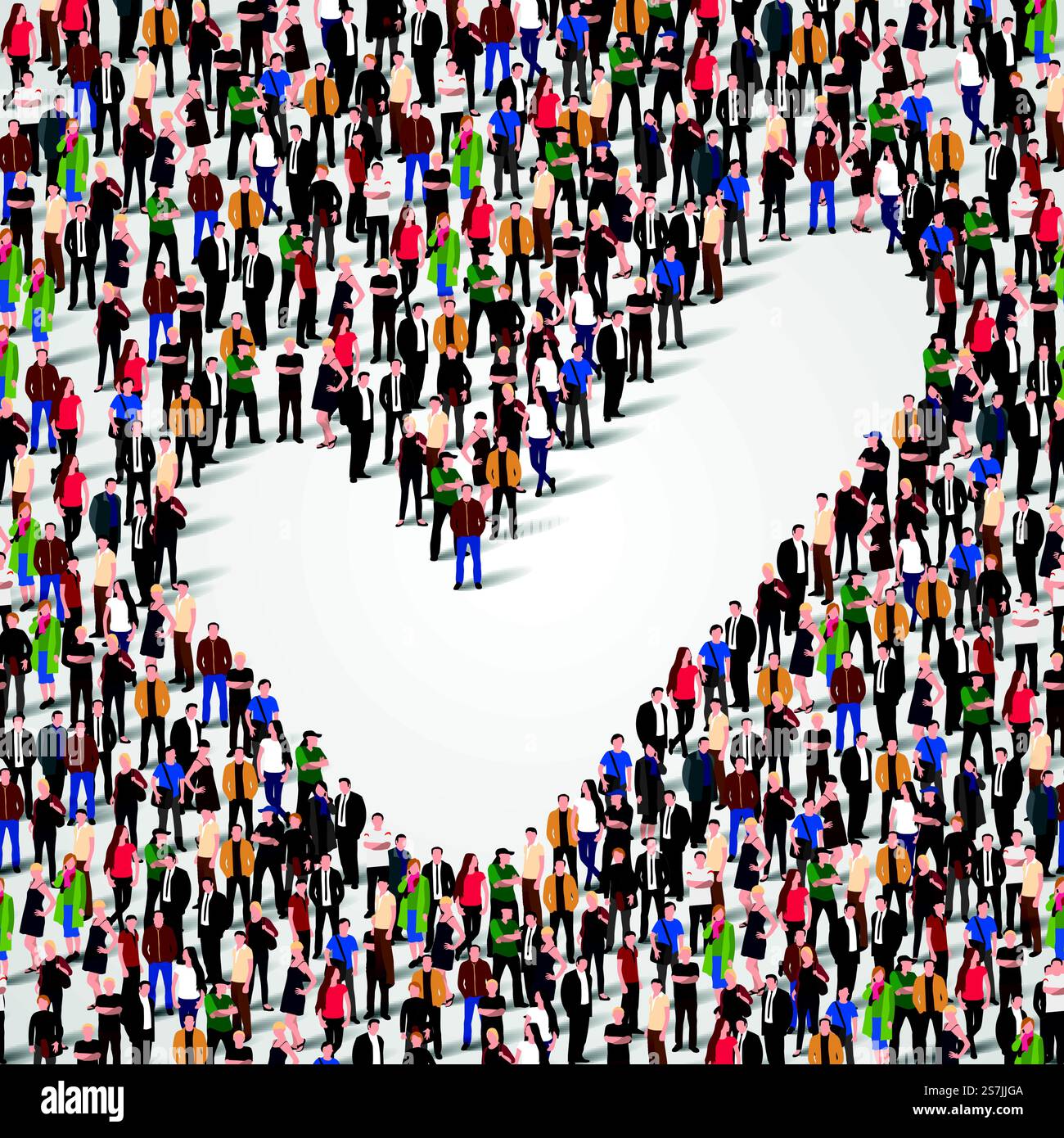 Large group of people in the shape of a check mark on a white ...