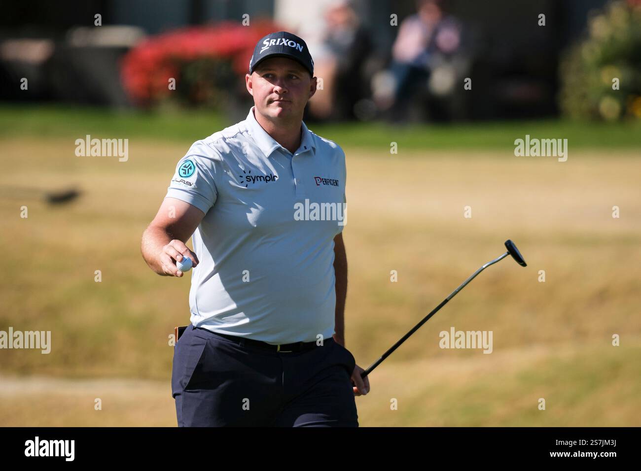 Sepp Straka reacts after making a birdie putt on the fourth hole at the