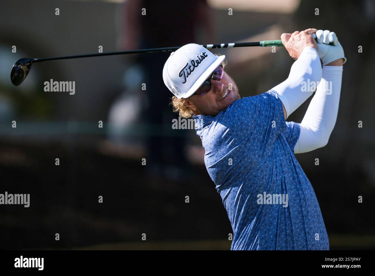 Charley Hoffman hits from the second tee at the Pete Dye Stadium Course during the final round