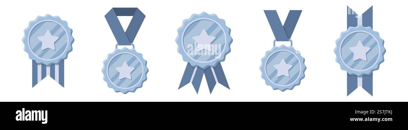 Set of winner silver medals with red ribbon and star Stock Vector Image ...