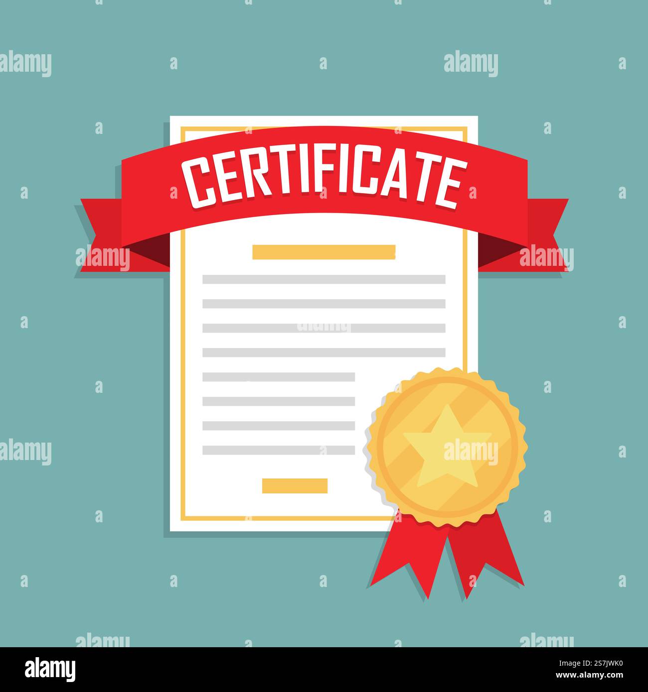 Certificate icon with ribbon and medal in a flat design.. Certificate ...