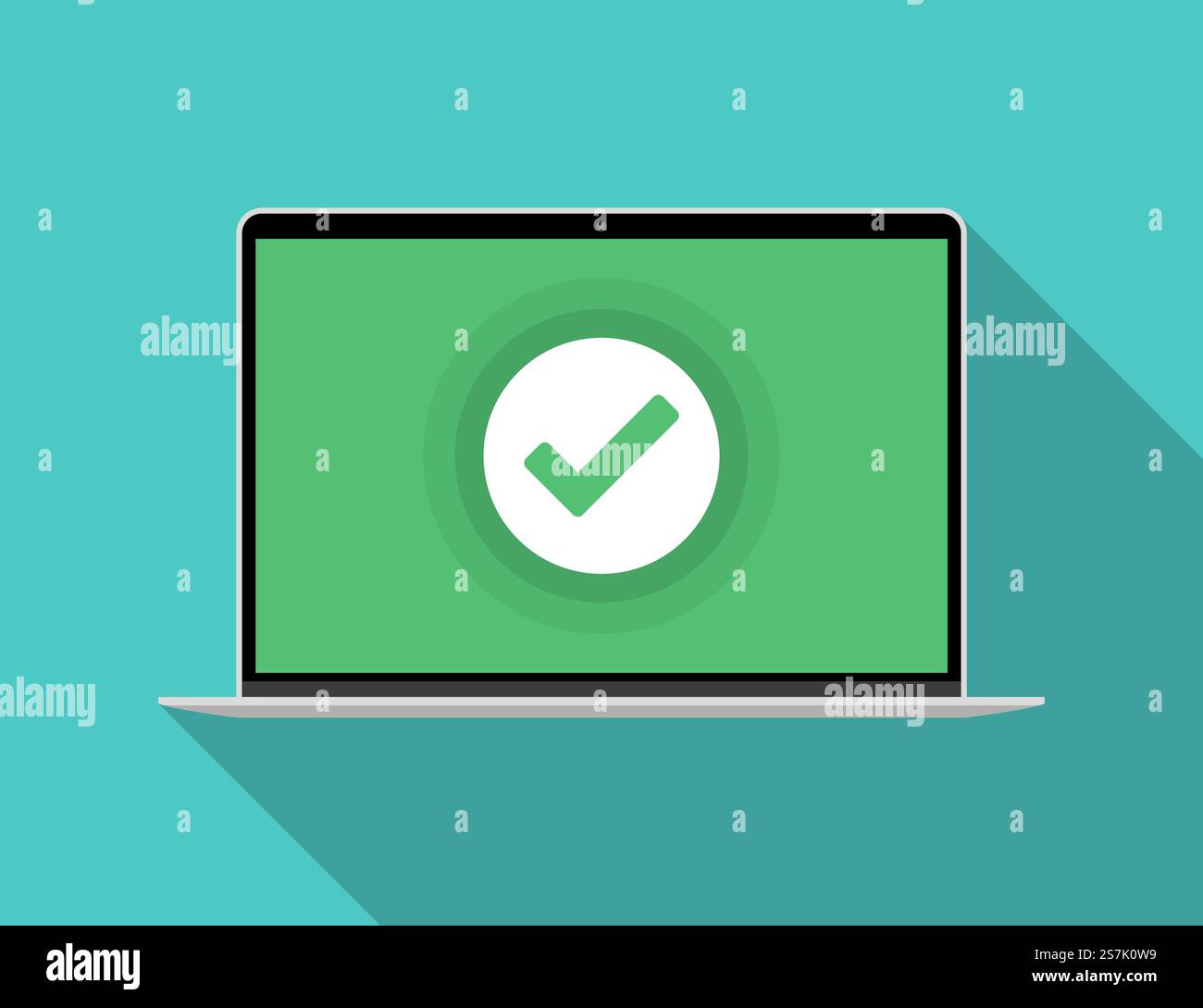 Laptop with green checkmark notification in a flat design Stock Vector