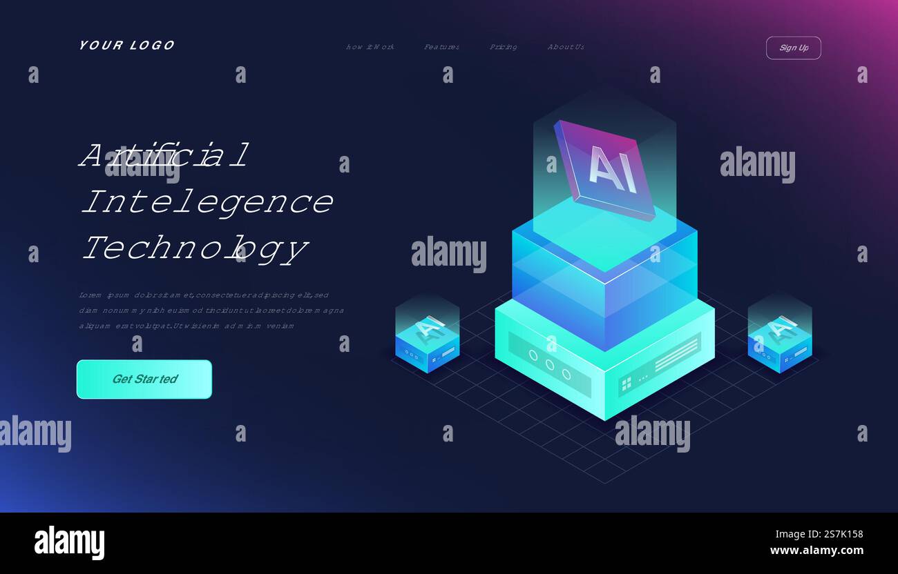 Template artificial intelligence landing page gradient 3d isometric ...