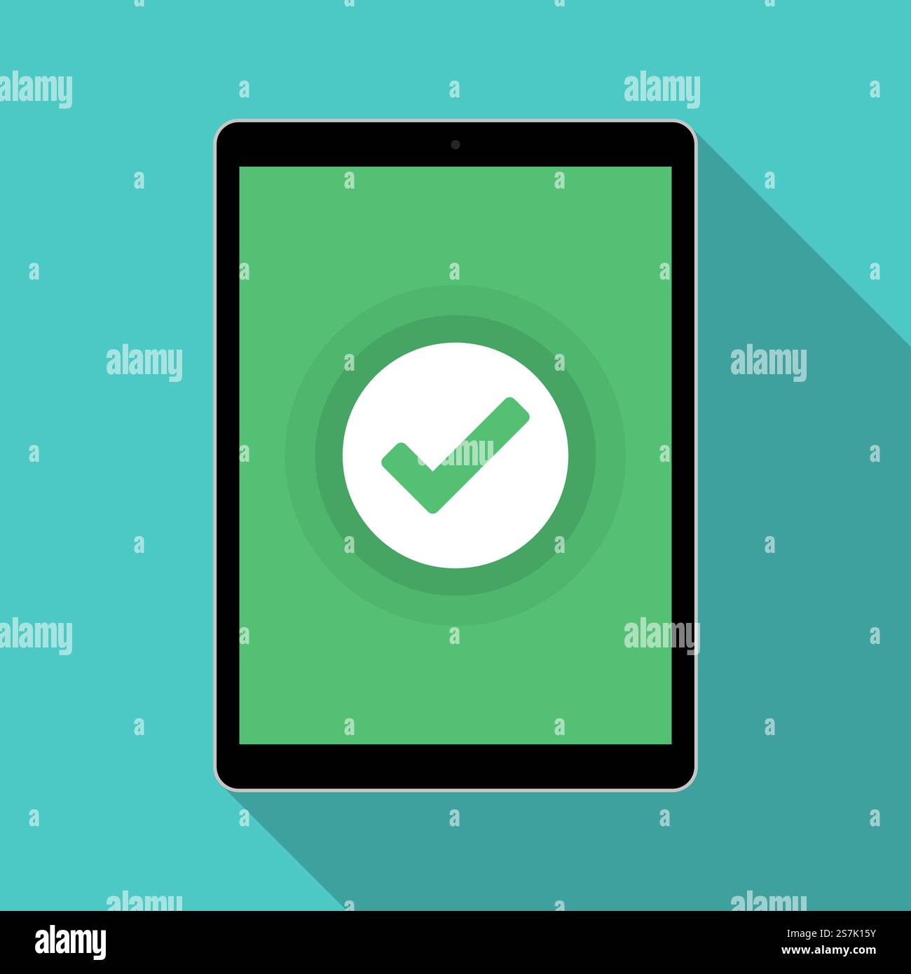 Tablet with green checkmark notification in a flat design Stock Vector