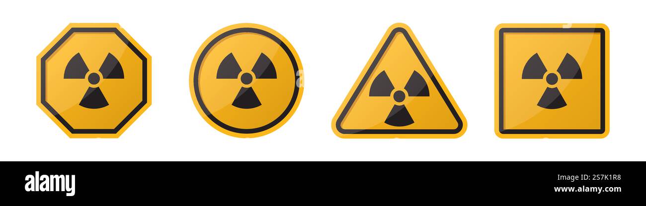 Set of caution radiation sign in different shapes in orange Stock ...