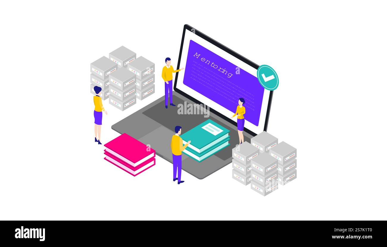 Online Mentoring & Training Platform Isometric 3d Vector Illustration Desktop Web User Interface Stock Vector