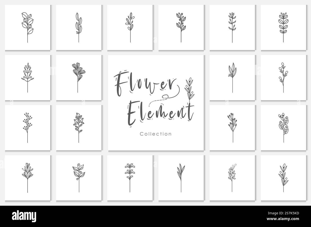 collection flower element lineart illustration, plant, floral, doodle ...