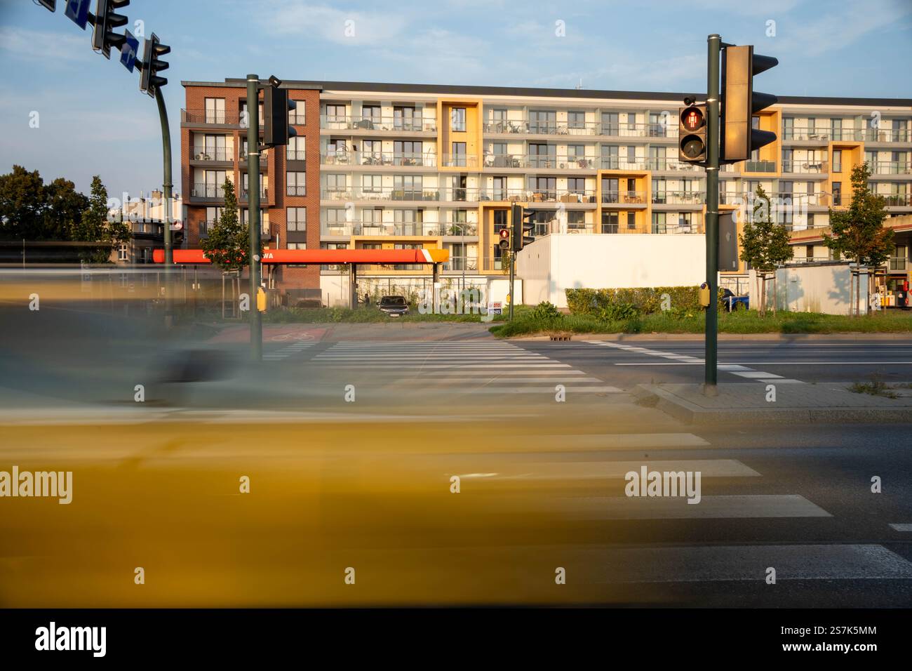 Urban Intersection with Motion Blur and Traffic Lights Stock Photo - Alamy