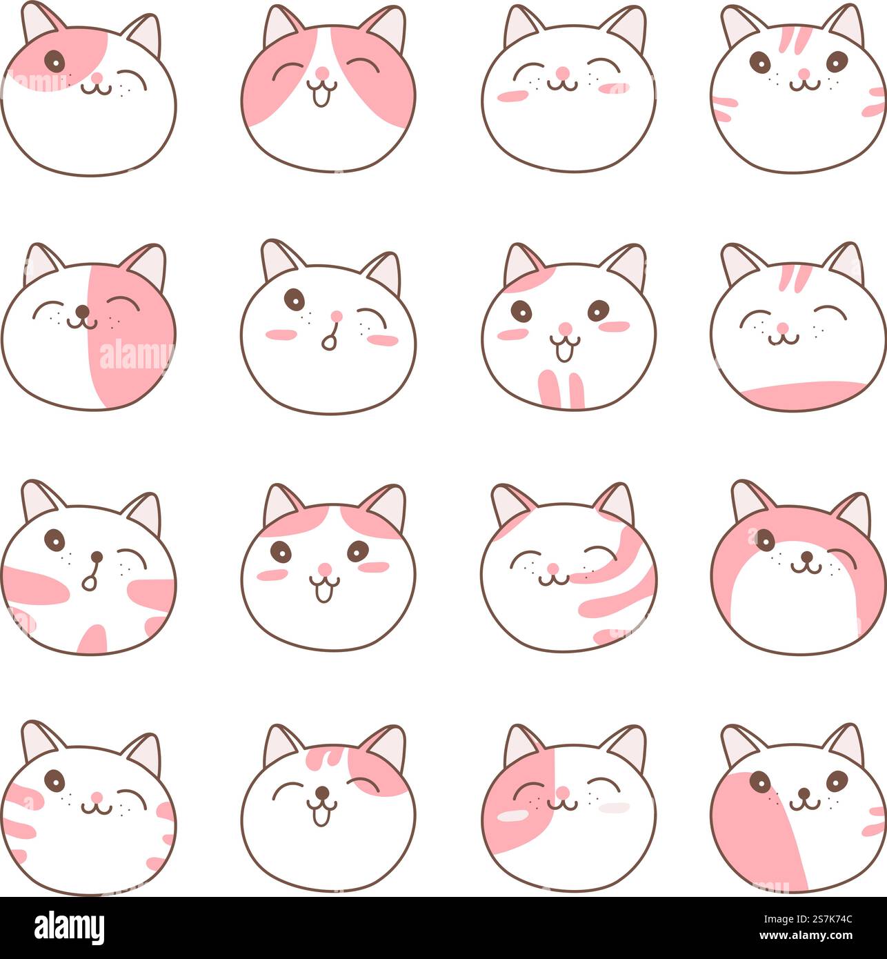 Cute cat faces collection, hand drawn illustrations, doodle cartoon ...