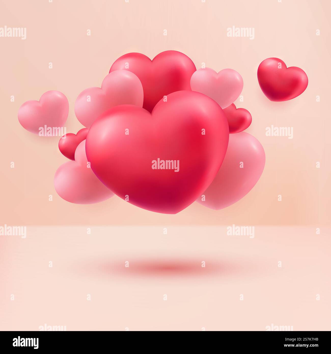love hearts red and pink 3d realistic on pastel background Stock Vector ...