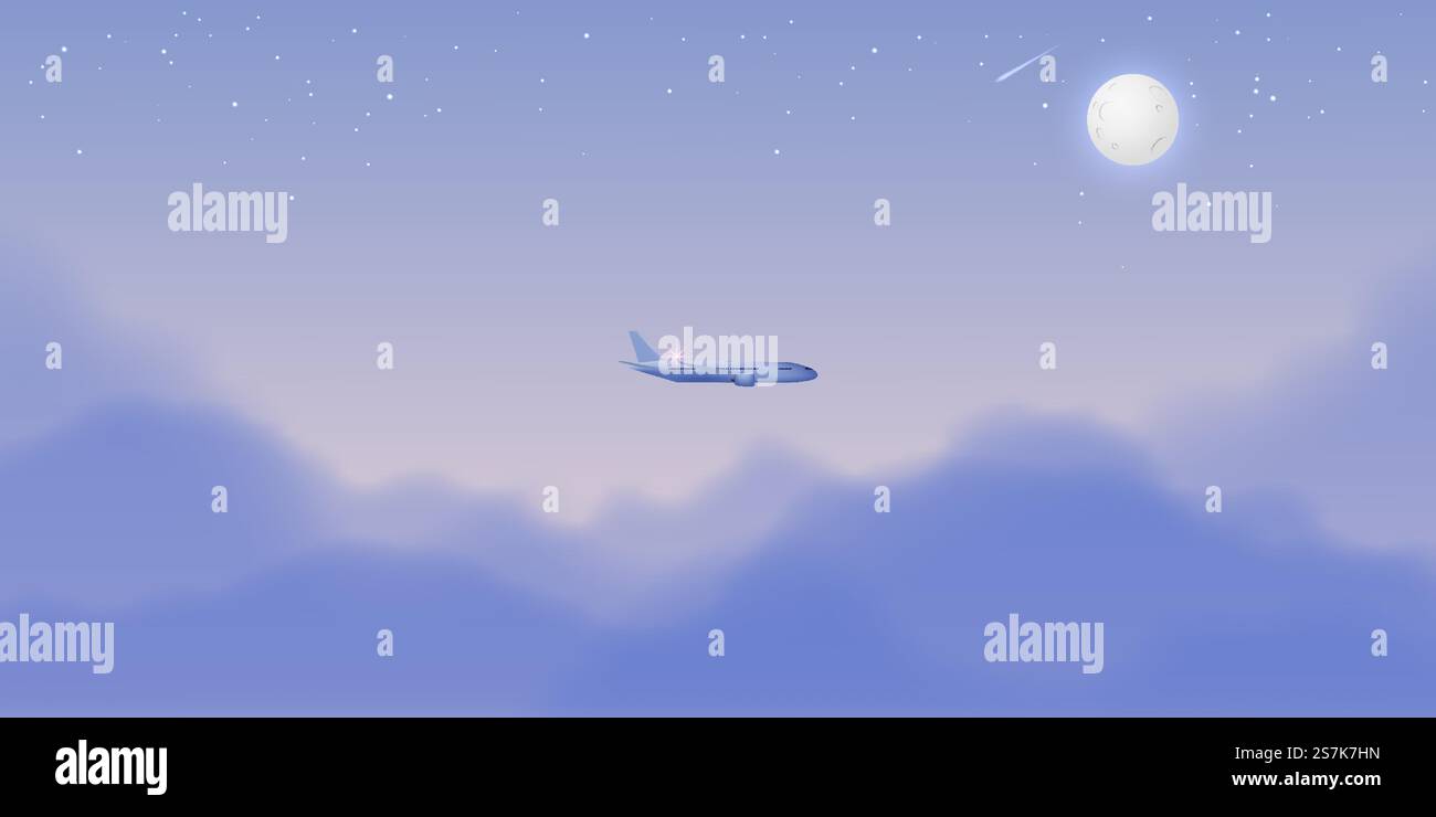 Airplane window view  with beautiful night time sky background vector illustration Stock Vector
