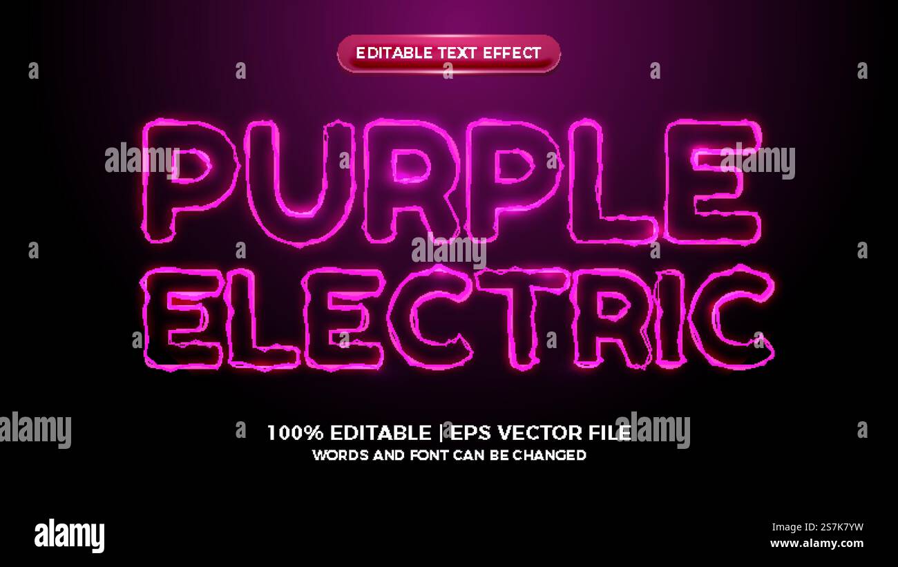 purple elictric wave editable text effect Stock Vector