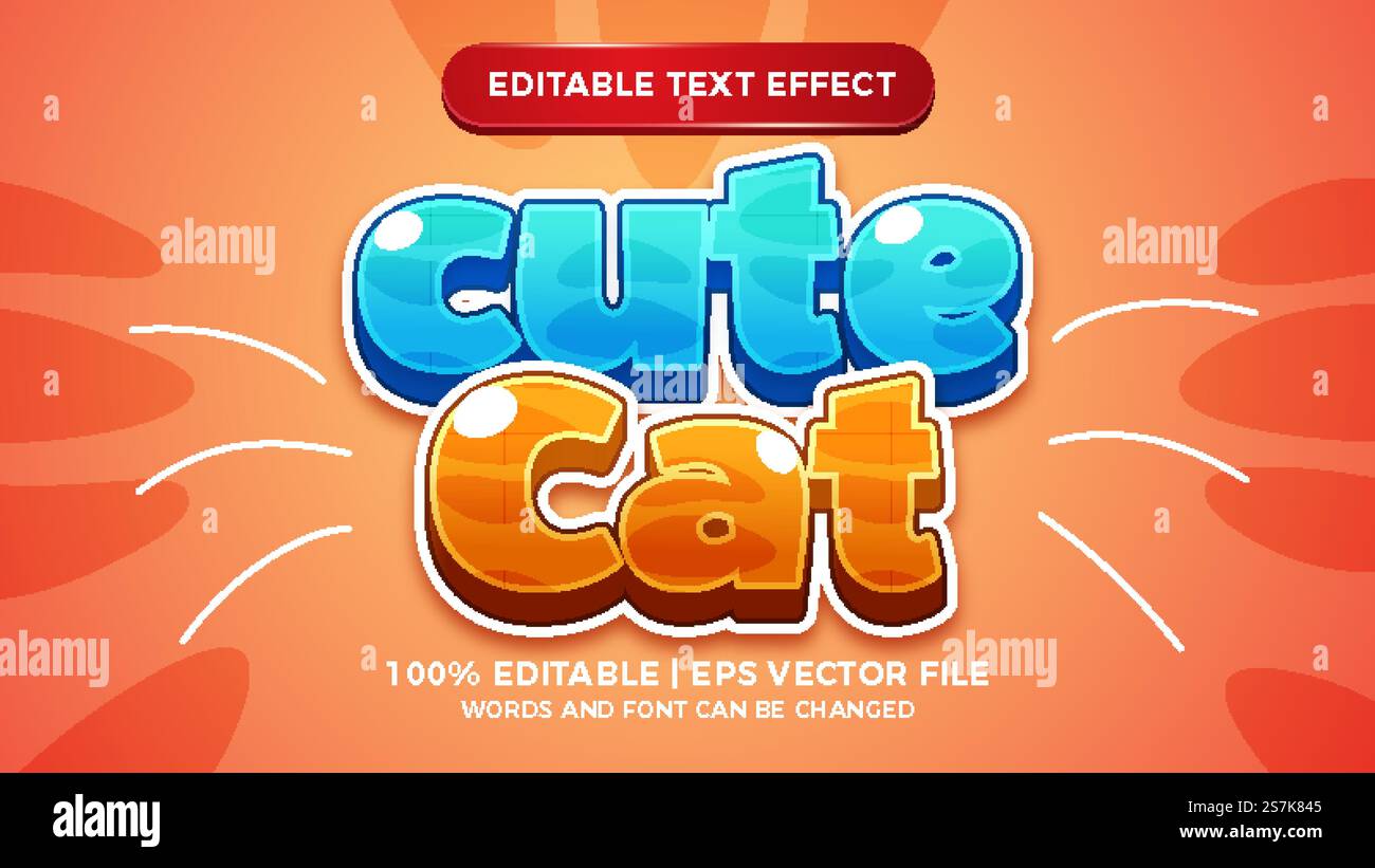 Cute cat comic cartoon games editable text effect Stock Vector Image ...