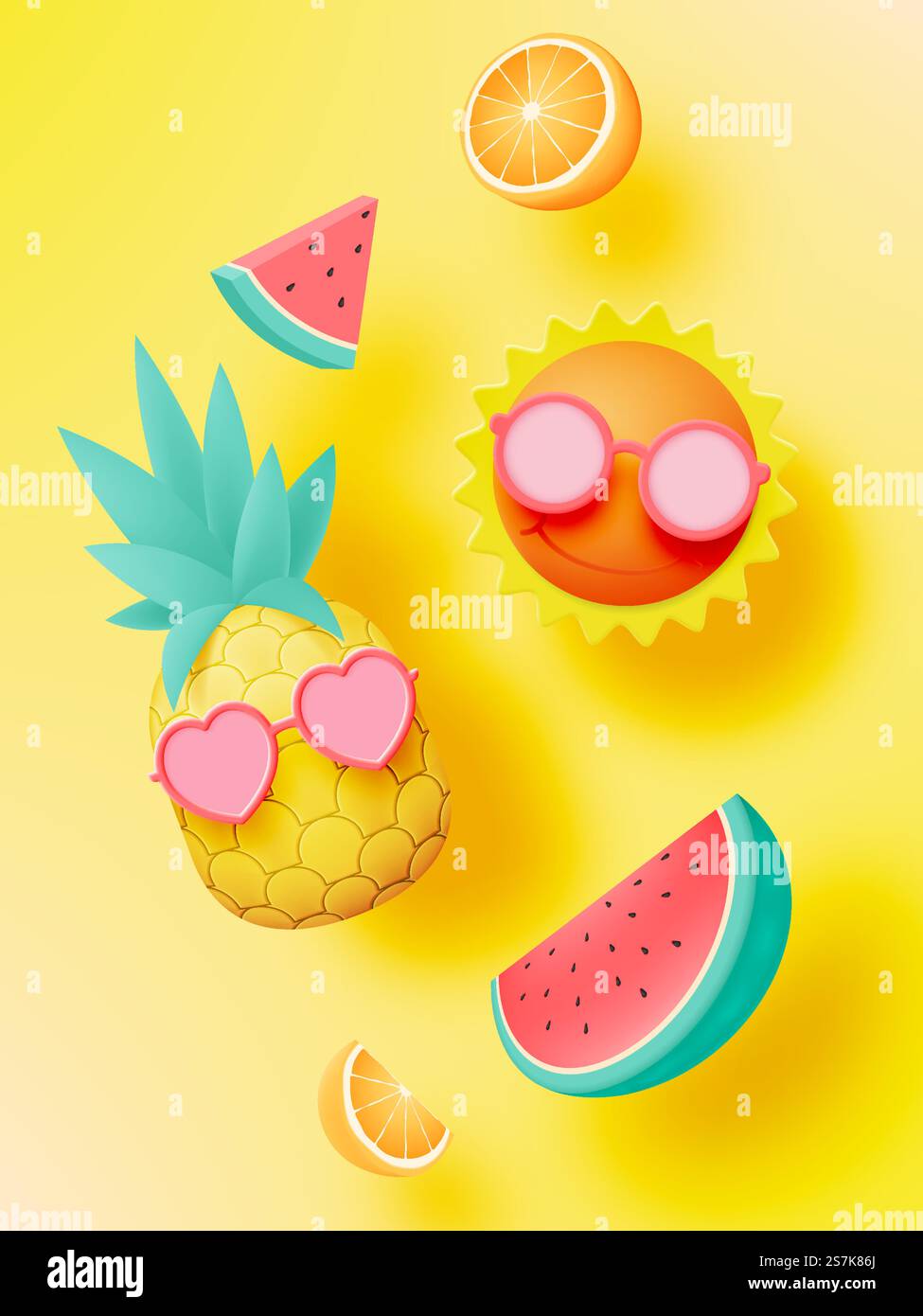 Color Scheme Rfuits Tropical fruits in cute 3d art style and pastel color scheme background ...