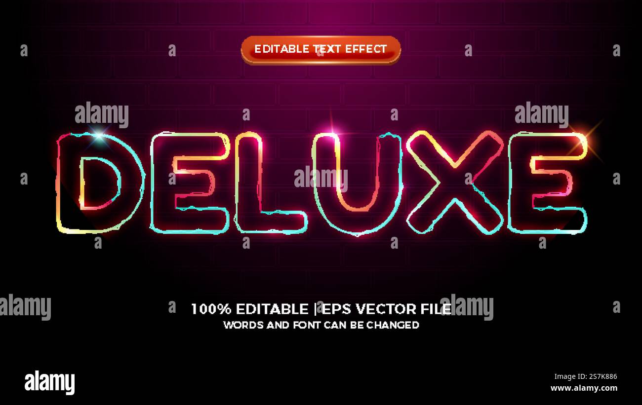 deluxe glowing colorful elictric wave editable text effect Stock Vector
