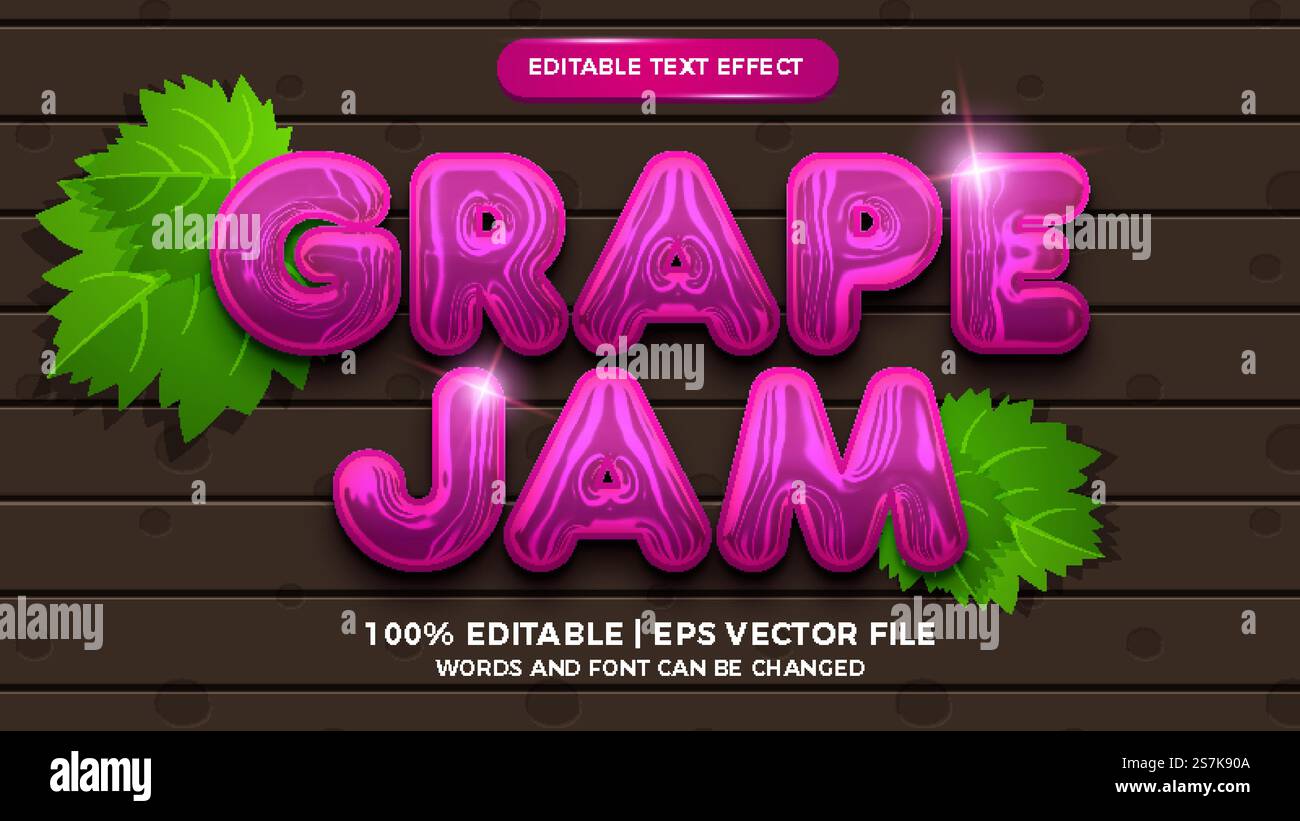 grape jam liquid editable text effect cartoon style Stock Vector