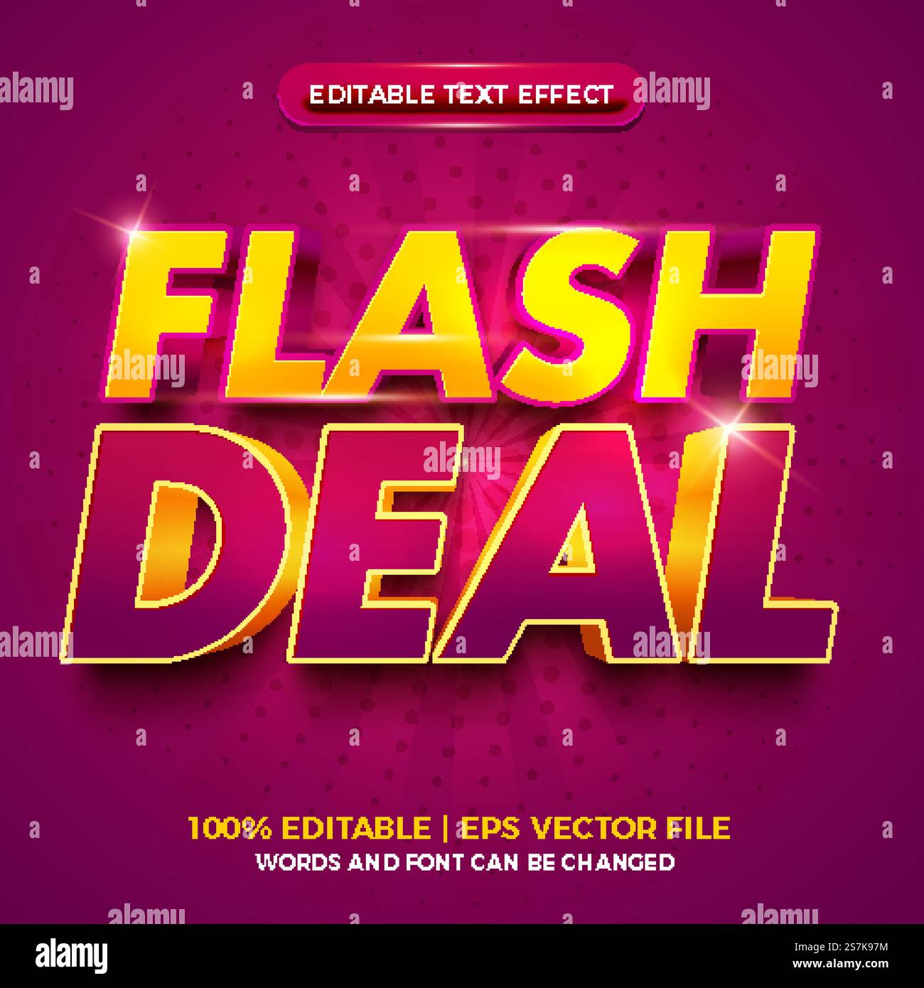 flash deal purple gold bold 3d editable text effect Stock Vector