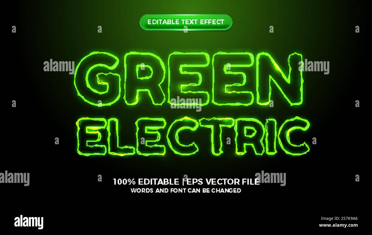 green elictric wave editable text effect Stock Vector