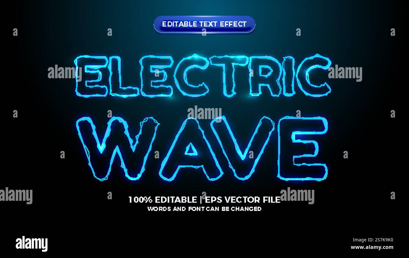 blue elictric wave editable text effect Stock Vector