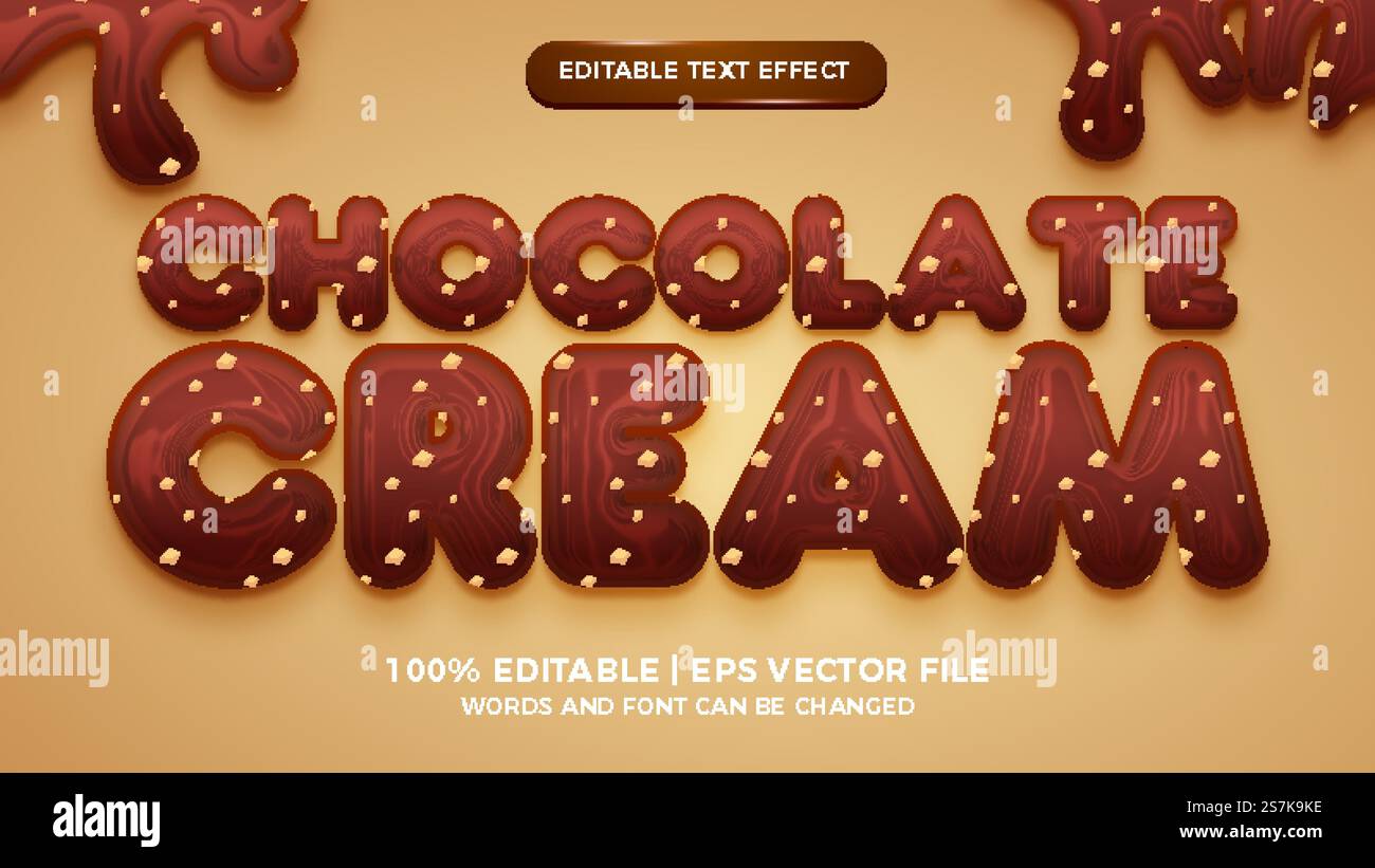 chocolate cream editable text effect 3d template style Stock Vector