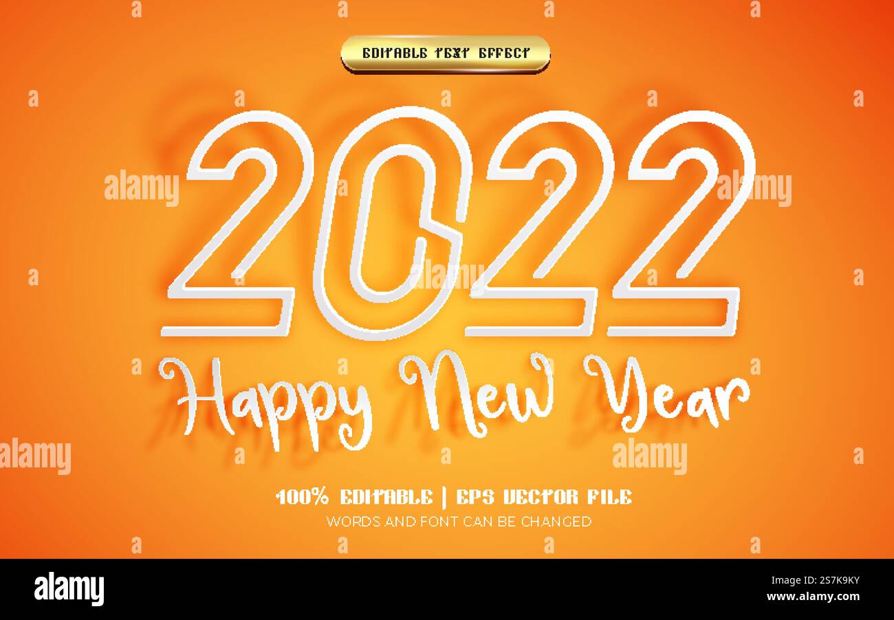 happy new year 2022 paper cut 3d editable text effect Stock Vector