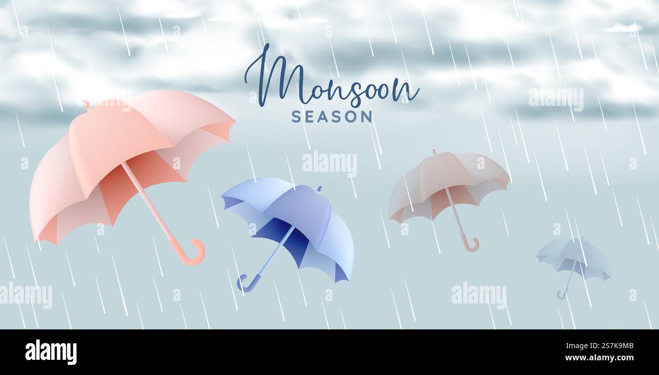 Cute umbrella for monsoon season with pastel color scheme and paper art ...