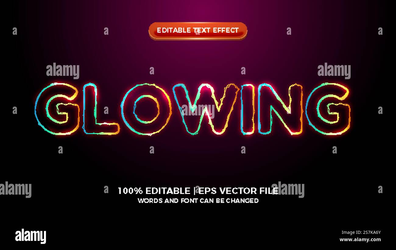 glowing colorful elictric wave editable text effect Stock Vector