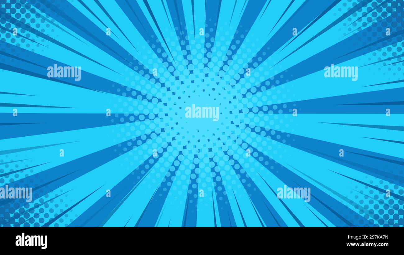 Abstract background. blue rays of light spread from the center in a comic style. Stock Vector