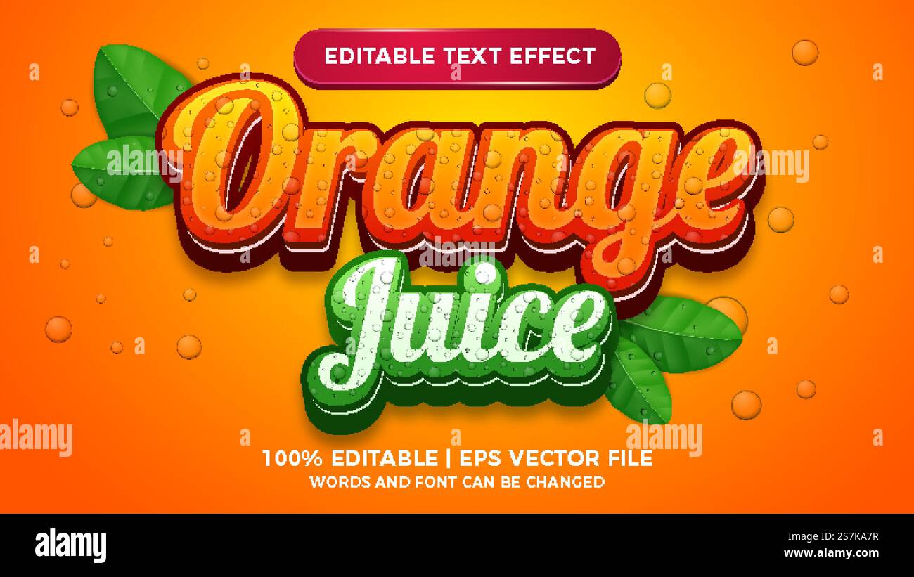 fresh orange juice editable text effect Stock Vector