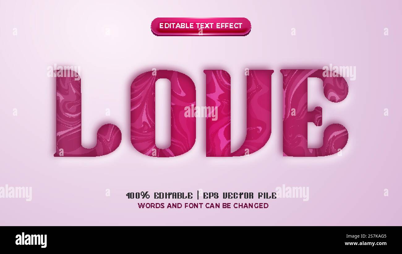 love marble cutout text style effect editable Stock Vector