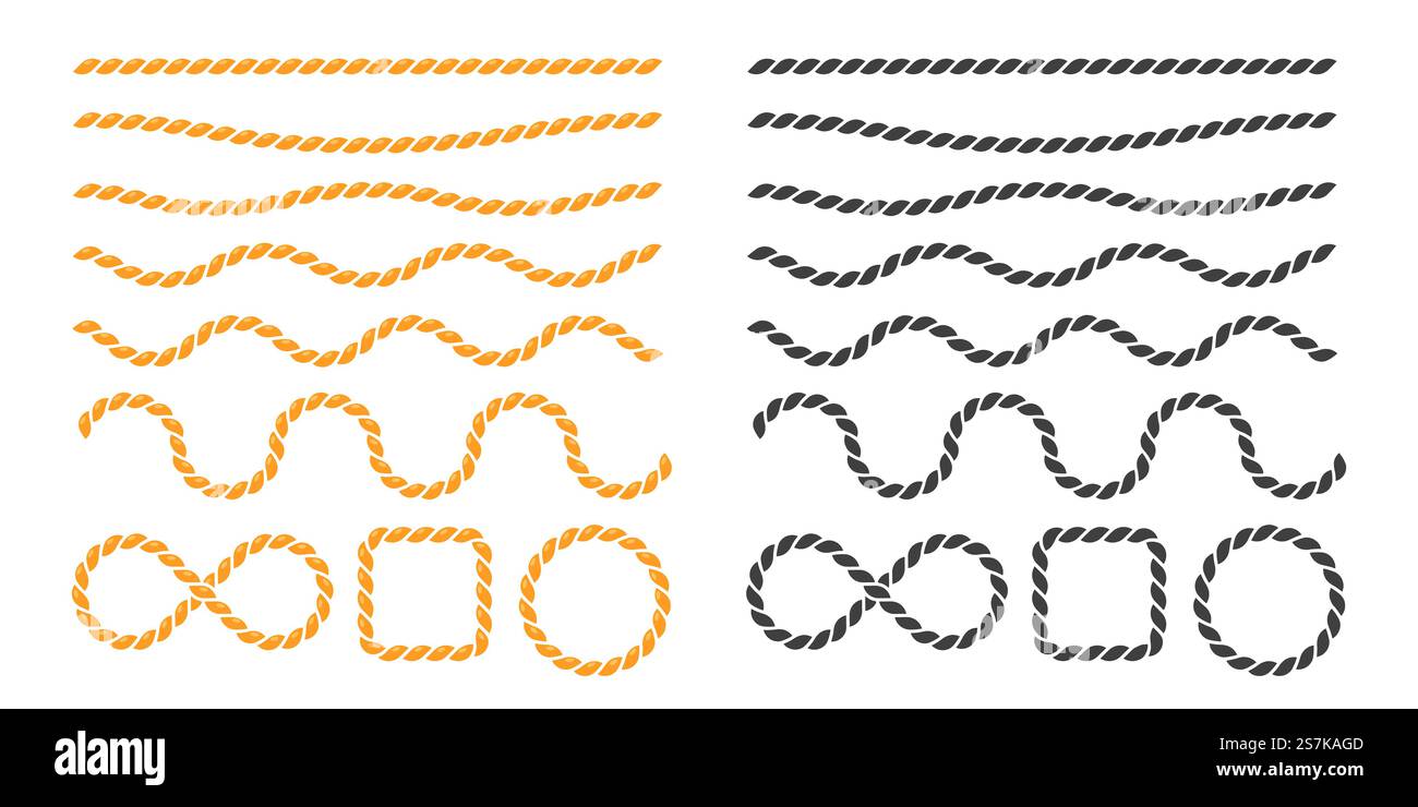 Swaying black nautical rope border vector For round text frames. Stock Vector
