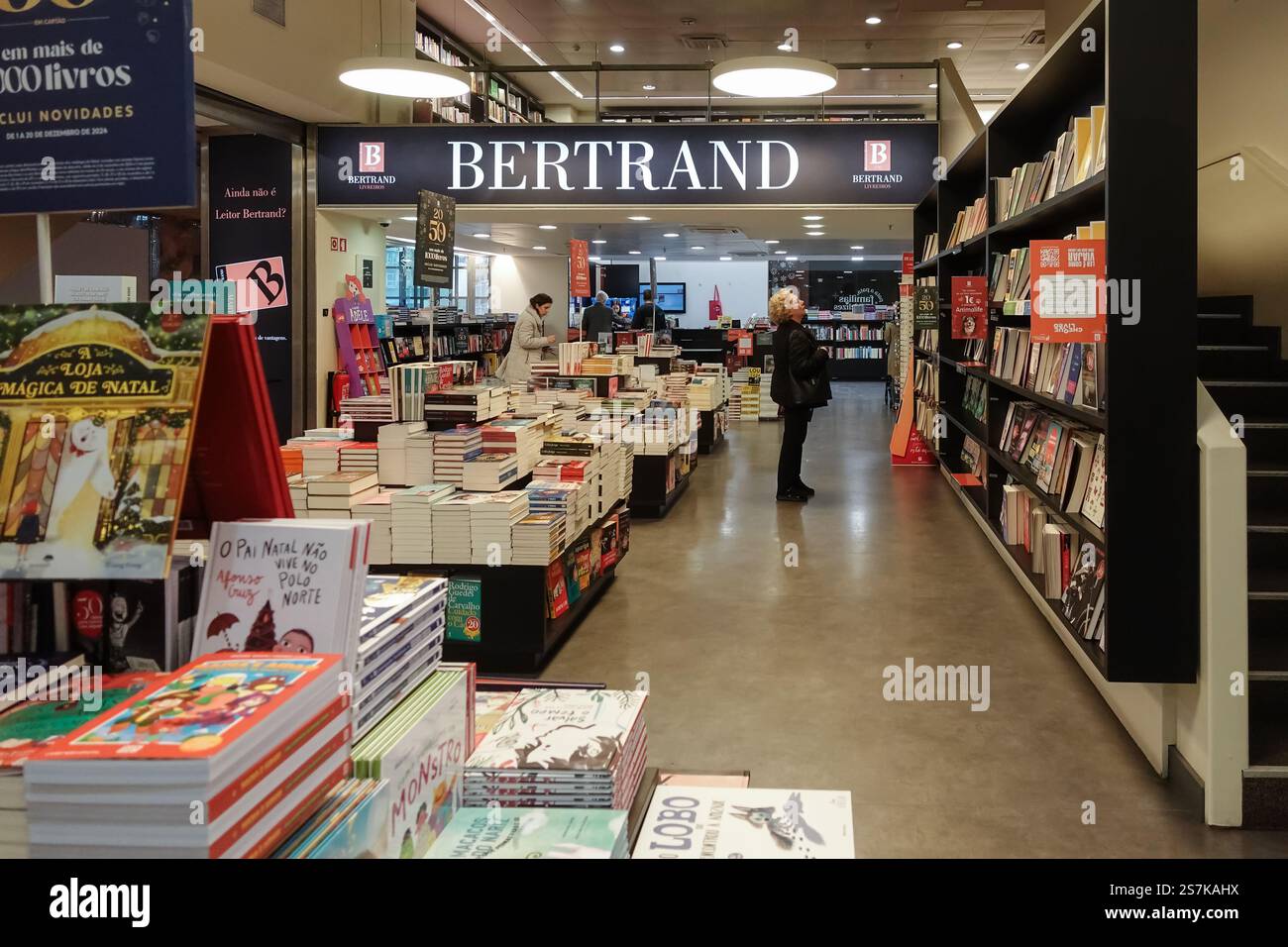 The interior of Bertrand Bookstore, a historic bookstore located in Porto, Portugal Stock Photo