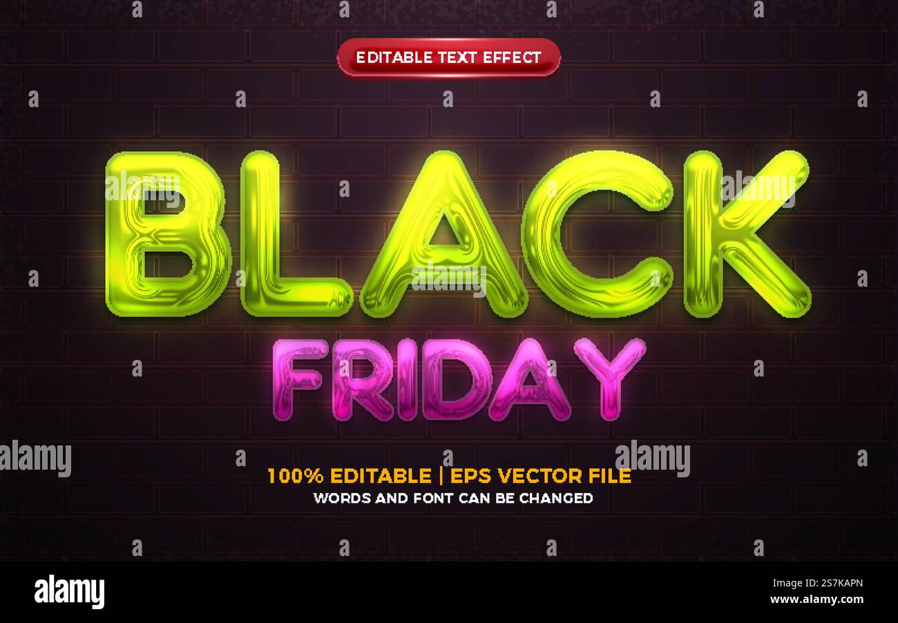 black friday Neon light glow shiny editable text effect Stock Vector