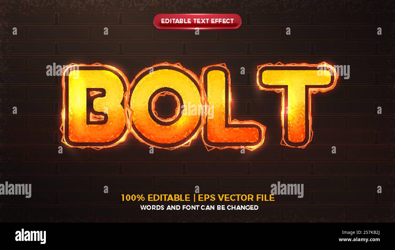 bolt energy orange elictric wave editable text effect Stock Vector