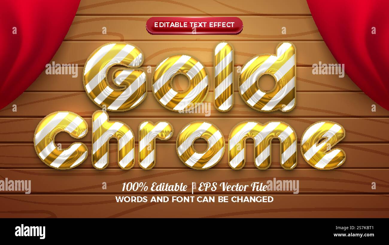 golden chrome helium ballon 3d editable text effect Stock Vector