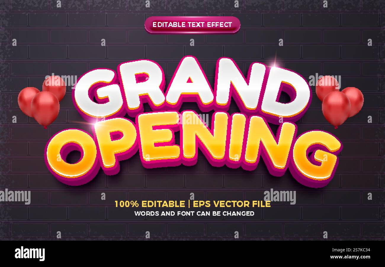 grand opening shiny 3d editable text effect Stock Vector