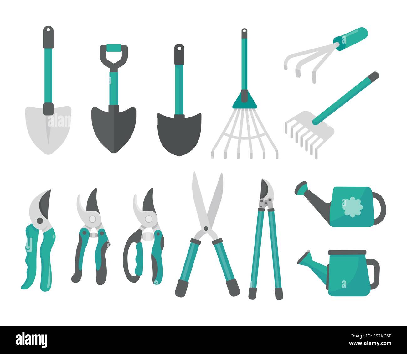 Vector gardening tool set. simple flat graphic design isolated on a ...
