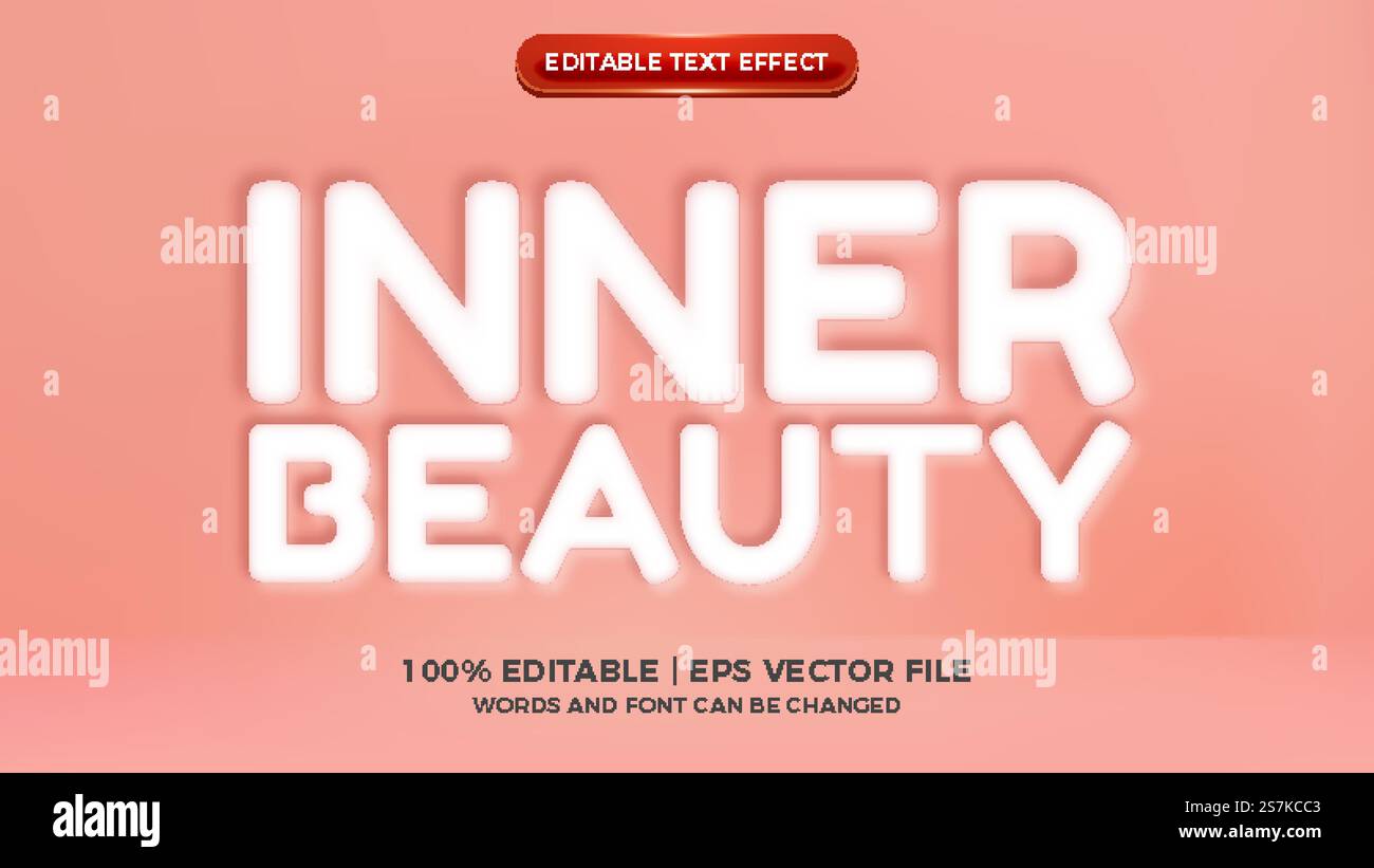 inner bauty soft white embossed 3d editable text effect style on pastel background Stock Vector