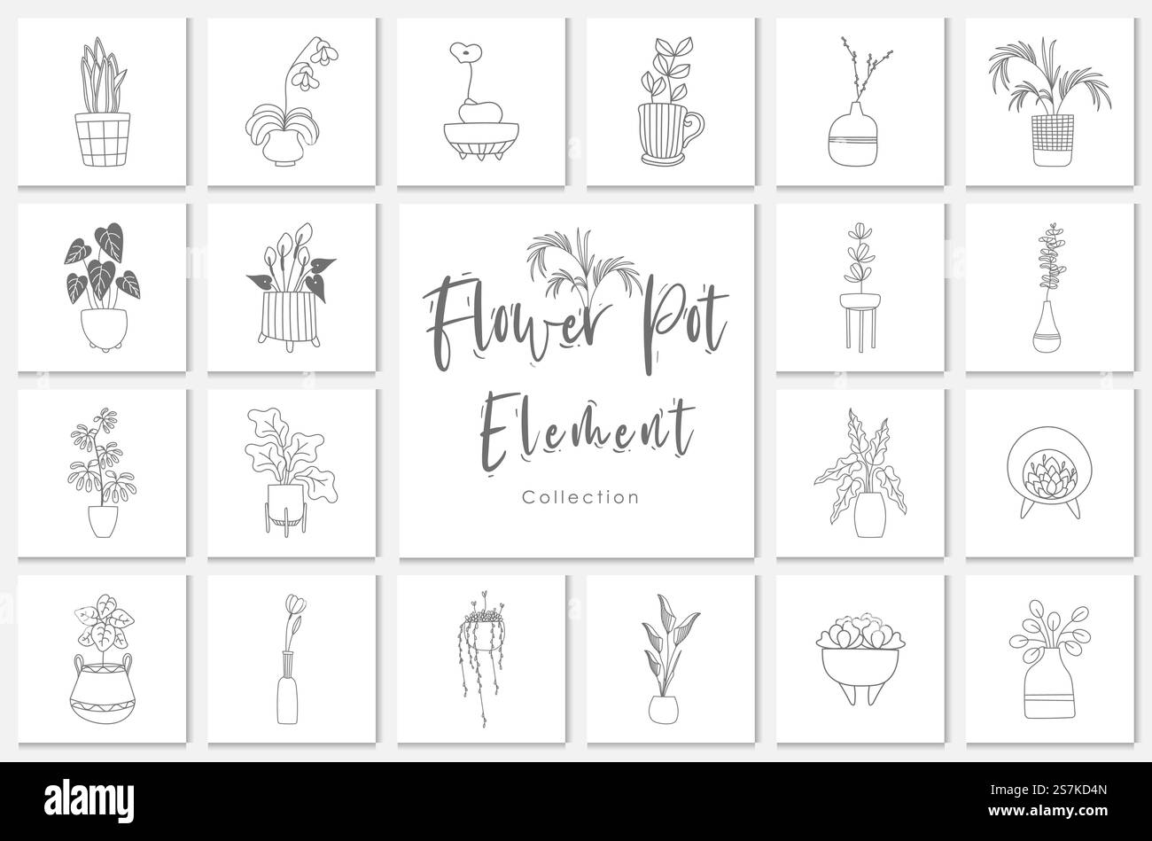 collection flower pot element lineart illustration, plant, floral ...