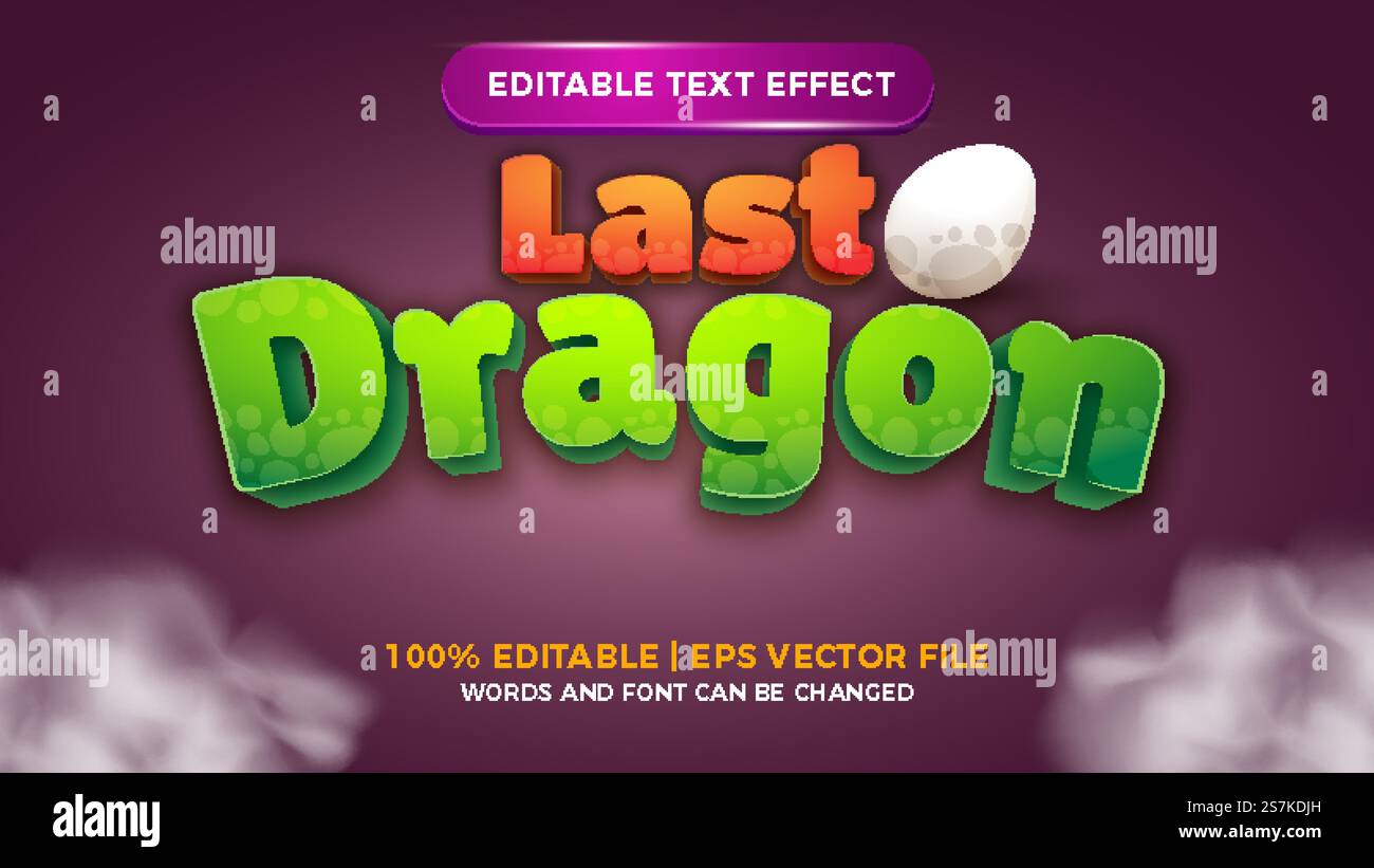 last dragon comic title games editable text effect Stock Vector