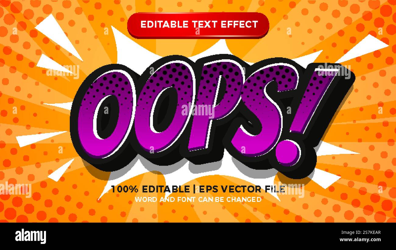 oops comic editable text effect with halftone background Stock Vector