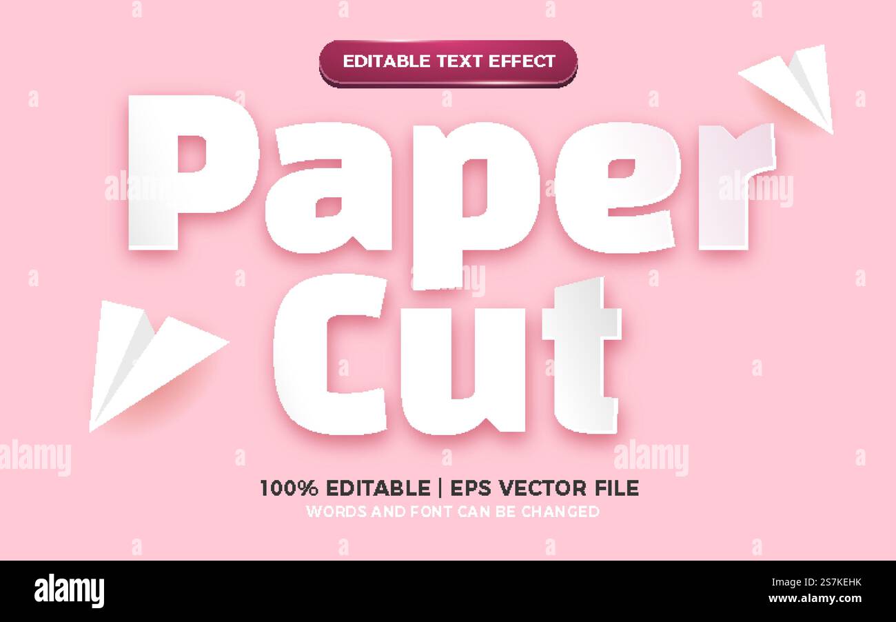 paper cut editable text effect cartoon style Stock Vector