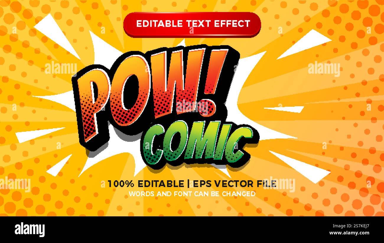 Pow comic editable text effect with halftone background Stock Vector