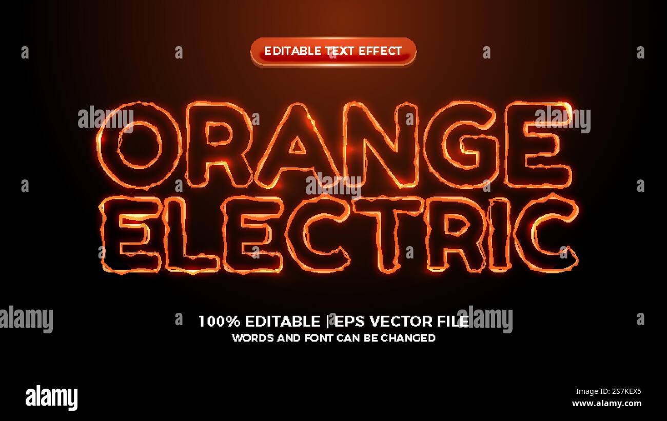 orange elictric wave editable text effect Stock Vector