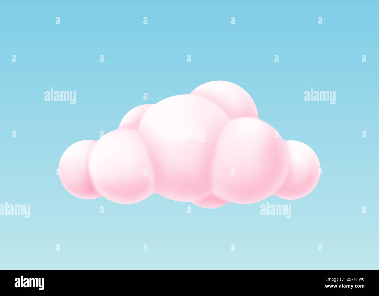 Pink bubble cloud isolated on blue background. 3d render sky or decoration element design. Realistic round shape fluffy cloud. Vector illustration. Pink bubble cloud isolated on blue background. 3d render sky or decoration element design Stock Vector