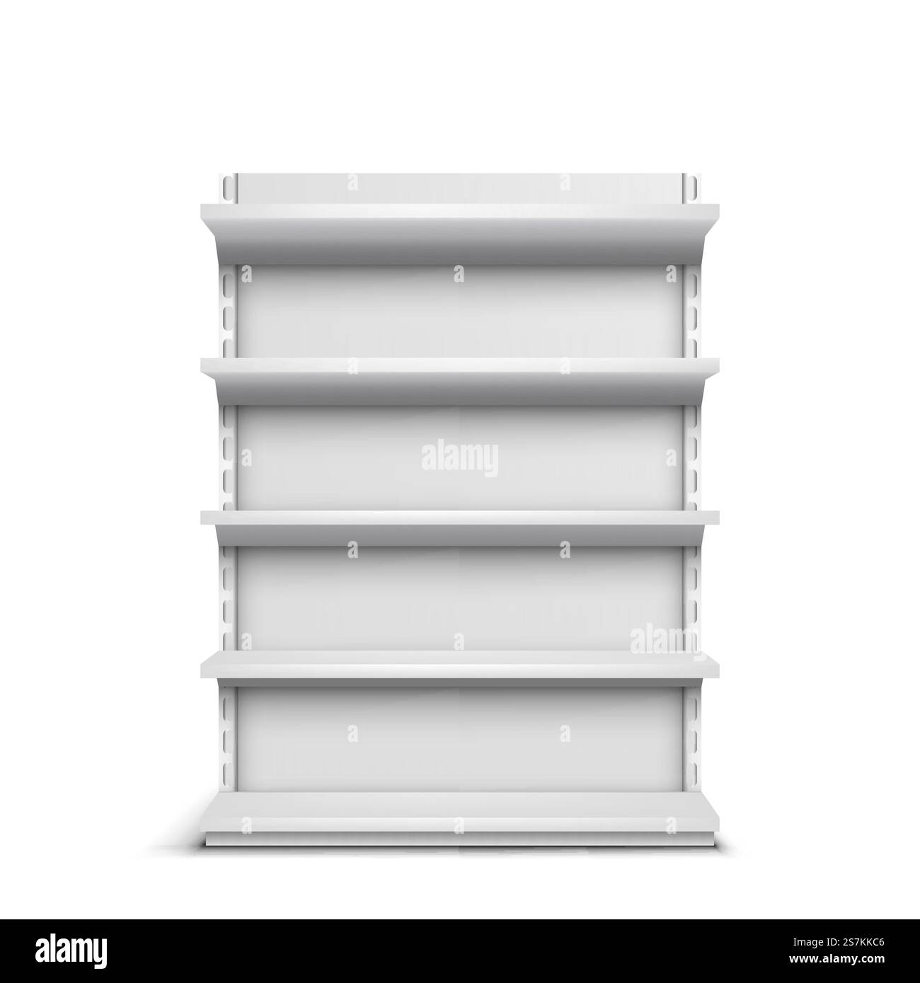 Grocery store rack with empty shelves 3d realistic vector isolated on white background. Supermarket showcase mockup template. Home furniture for interior and storage of personal belongings, books. Rack with empty shelves 3d realistic vector Stock Vector