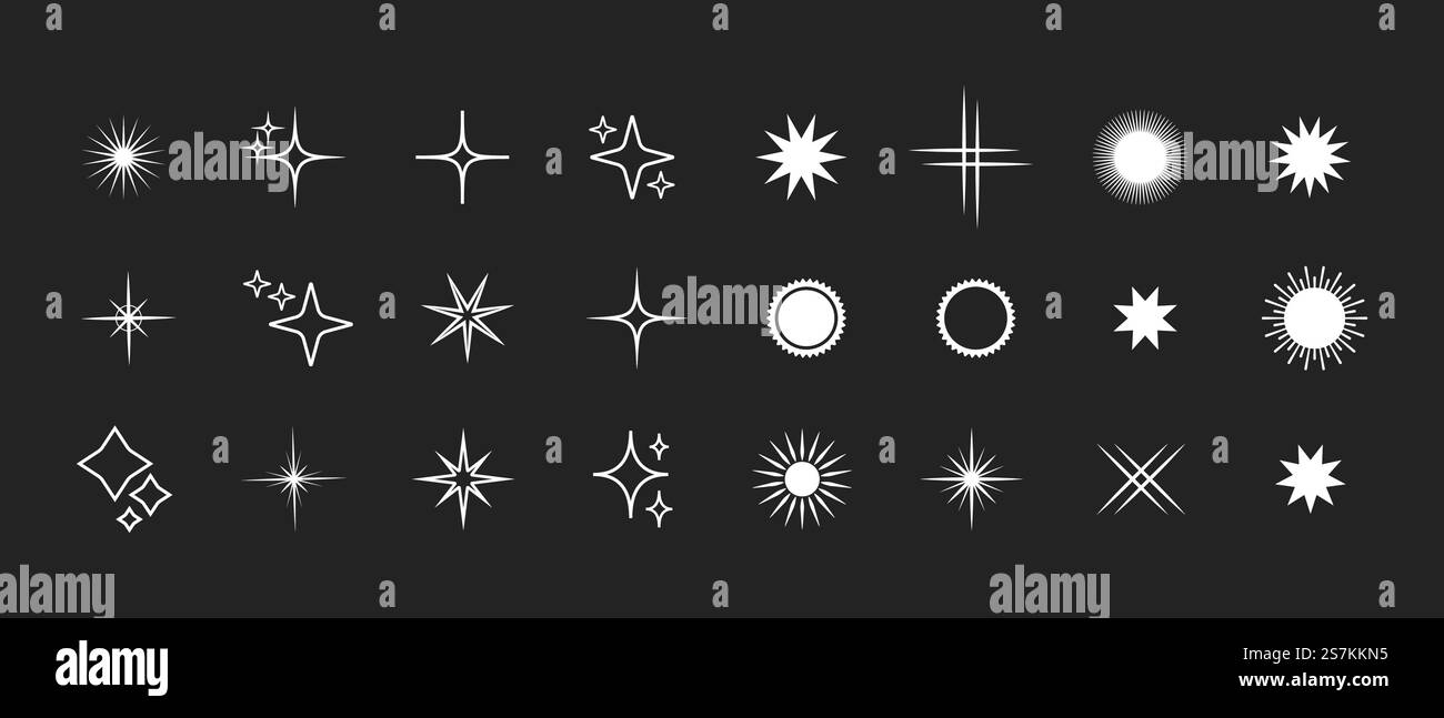 Retro star of different shapes flash silhouette set, Collection of ...