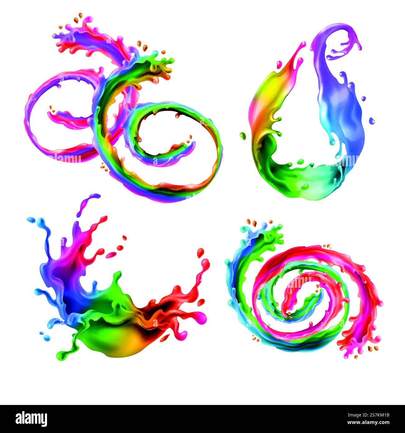 Vector illustration with bright splashes, rainbow swirls with drops ...