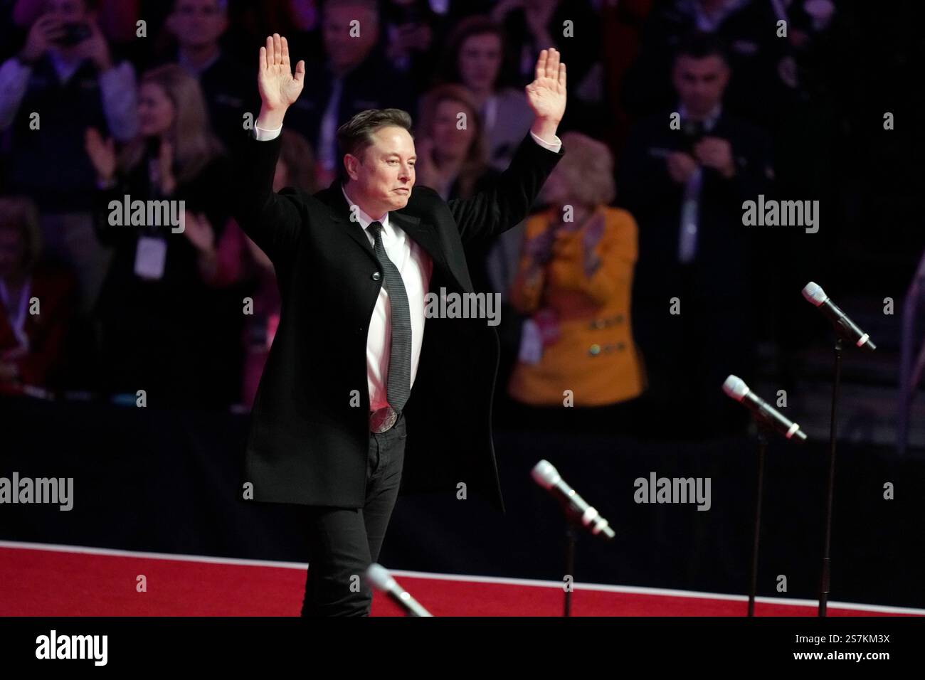 Elon Musk arrives as Presidentelect Donald Trump speaks at a rally
