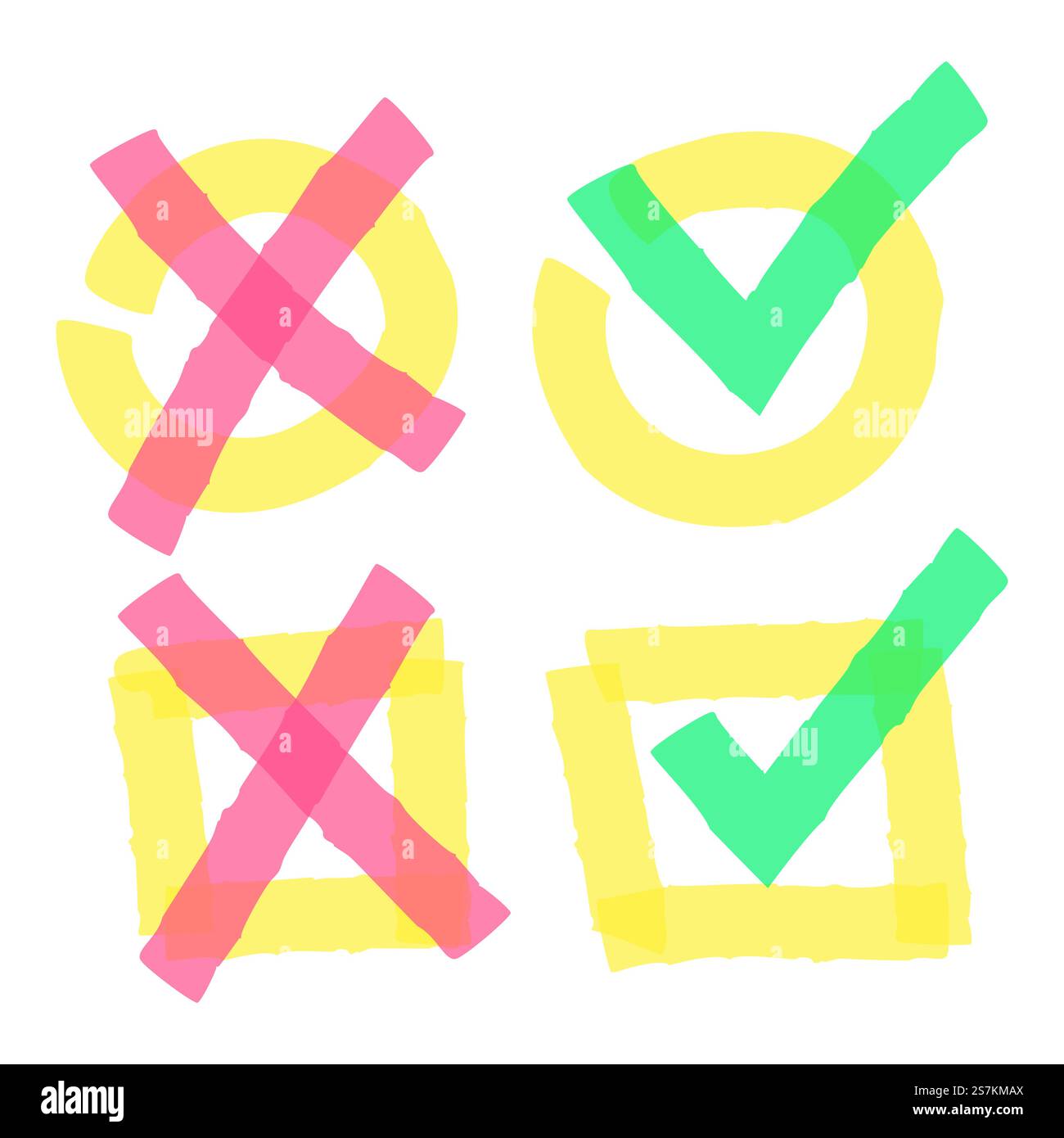 Color highlight marker check marks. Doodle green ticks and red crosses ...